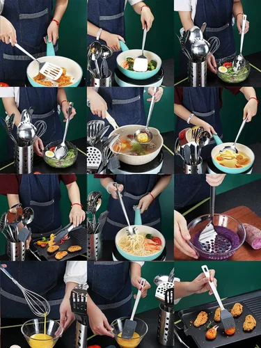 Vista 7 de Kyraton - Juego de utensilios de cocina de acero inoxidable con de 37 piezas, juego de herramientas de cocina con soporte de utensilios