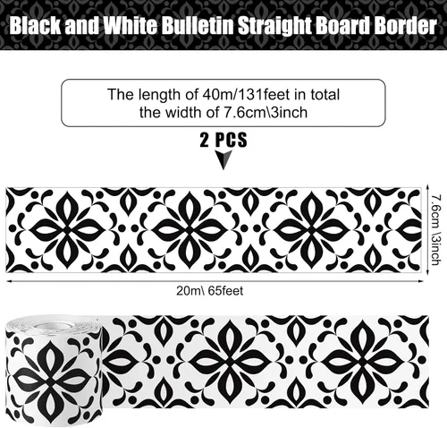 Vista 2 de PerKoop 2 rollos de 131 pies de borde decorativo para tablón de anuncios para aula, borde de papel blanco para decoración de regreso a clases