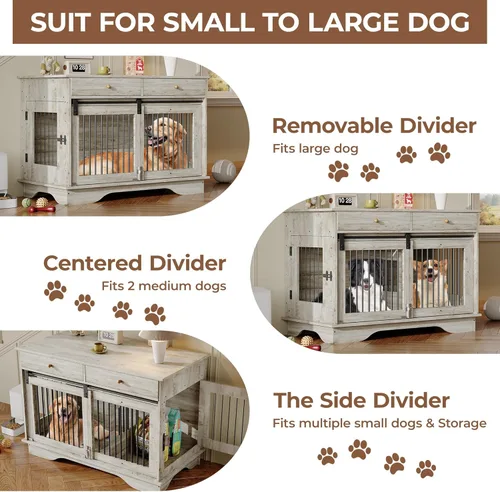 Vista 3 de Caja de mueble para perros de 47", Caja de perro estilo mueble grande para perros grandes/medianos/pequeños (Gris retro, una jaula)