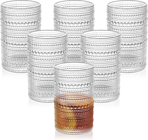 Juego de 6 vasos vintage con diseño de lunares, vasos de vidrio transparente Highball de 13 onzas