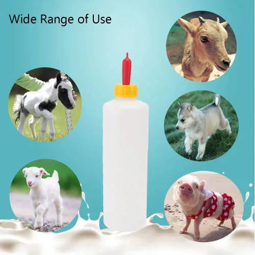 Vista 5 de Juego de pezón y biberones de cabra, 12 piezas de bebida de leche para animales pequeños, 2 piezas de 13.5 fl oz, kit de biberón de cordero