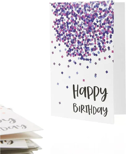 Vista 7 de Tarjetas de felicitación de cumpleaños, 4 x 6 pulgadas, paquete de 48, diseño de confeti multicolor, interior en blanco con sobres para fiestas