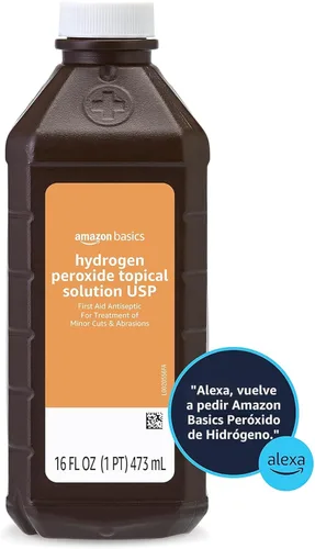 Vista 4 de Amazon Basics Solución tópica de peróxido de hidrógeno USP, antiséptico de primeros auxilios para cortes, rasguños y desinfección de heridas, 16
