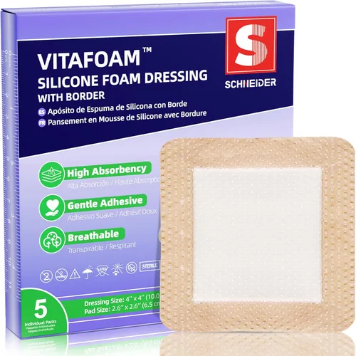 Vista 9 de Apósito de espuma de silicona de 2 x 2 pulgadas con borde, vendaje de alta absorción, adherencia suave, vendajes de silicona transpirables