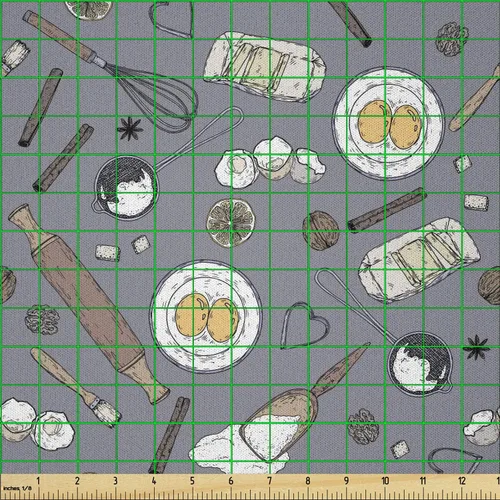 Vista 2 de Ambesonne Bakery Fabric by The Yard, Top View of Various Baking Ingredients and Items, Microfiber Fabric for Arts and Crafts Textiles & Decor, 1