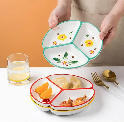 Vista 3 de SOCOSY Plato de cerámica para control de porciones, platos divididos para platos de postre, platos llanos para aperitivos, plato de ensalada