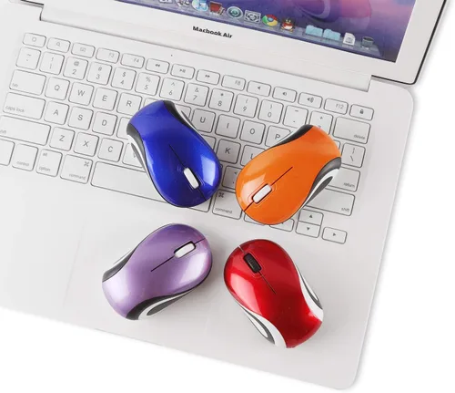 Vista 8 de elec Space Mini pequeño ratón inalámbrico para viaje óptico portátil Mini ratón inalámbrico con receptor USB para PC portátil (naranja)
