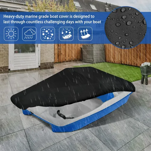 Vista 4 de iCOVER - Funda para bote de pedales, apta para botes de remo de 3 o 5 personas, funda impermeable resistente para remos, negra