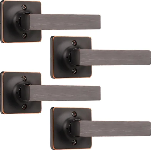 Vista 18 de GOBEKOR Paquete de 1 manija cuadrada para puerta de paso de bronce aceitado para puerta de pasillo, armario, cerradura de puerta, perilla de puerta