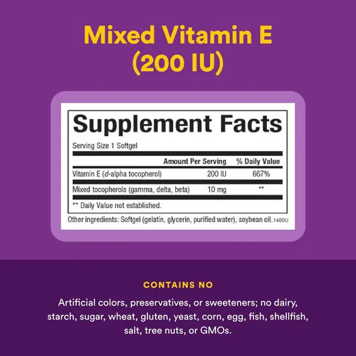 Vista 4 de Natural Factors Vitamina E mixta de 134 mg (200 UI) – Suplemento antioxidante para apoyo cardiovascular – Sin ingredientes artificiales – Sin