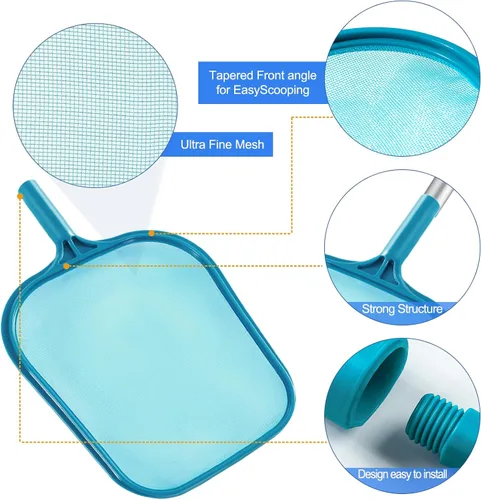 Vista 4 de Escumadora de piscina - Red de escumadora de piscina con 5 secciones de postes telescópicos desmontables de aluminio, 25'- 64', escumadora de red