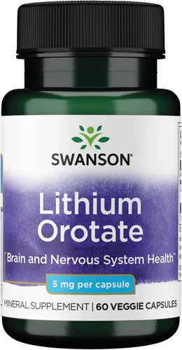 Swanson Oroato de litio antioxidante para el estado de ánimo, el bienestar emocional, el comportamiento, la memoria, suplemento de 5 mg, 60 cápsulas