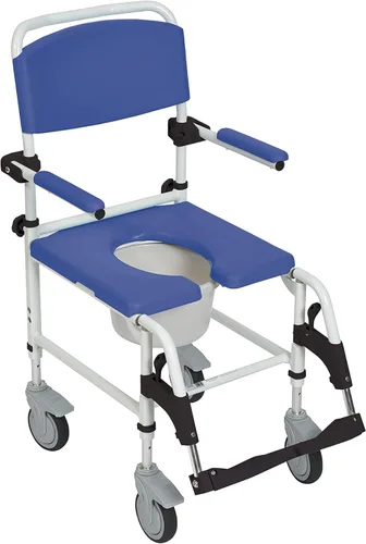Vista 3 de Drive Medical NRS185007 Silla de ducha de aluminio con cuatro ruedas de bloqueo trasero, azul