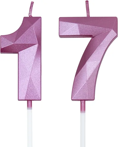 Vista 10 de Velas de cumpleaños número 17 y 71 para pastel, velas doradas con forma de diamante 3D con forma de diamante, decoraciones de cumpleaños