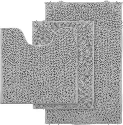Juego de 3 alfombras de baño antideslizantes de 3 piezas, alfombra de baño ultra suave, alfombra de baño absorbente y peluda, juego perfecto de