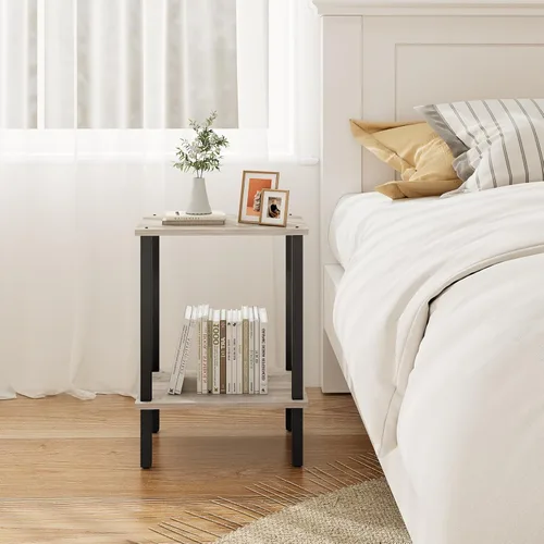 Vista 47 de TUTOTAK TB01BMW034 - Mesa auxiliar, mesita de noche con estante de almacenamiento de 2 niveles, para espacios pequeños