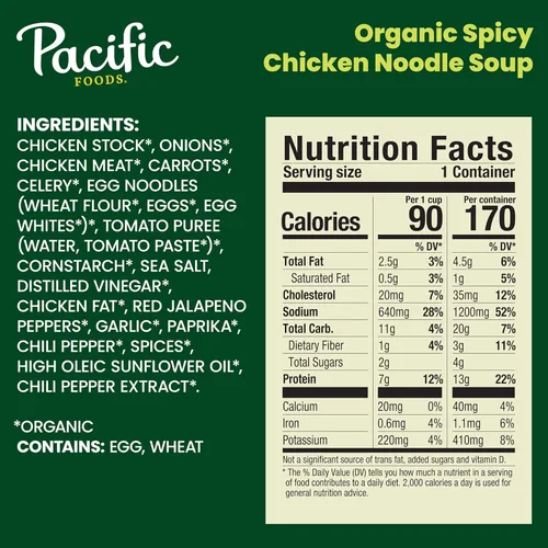 Vista 2 de Pacific Foods Sopa orgánica de fideos de pollo picante, lata de 16.1 onzas