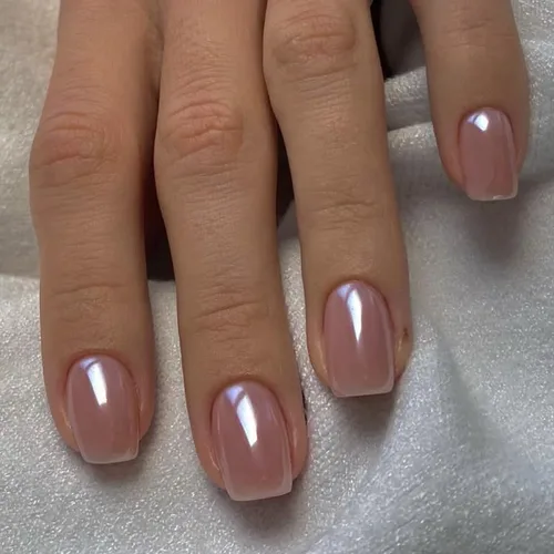 Vista 13 de Uñas postizas CurvLife blancas lechosas, cortas, cuadradas, acrílicas, con diseño de albaricoque, cobertura completa, brillantes, nude