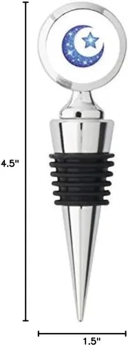 Vista 2 de Luna y estrella con diseño de cielo nocturno invernal tapón de botella de acero Winestopper