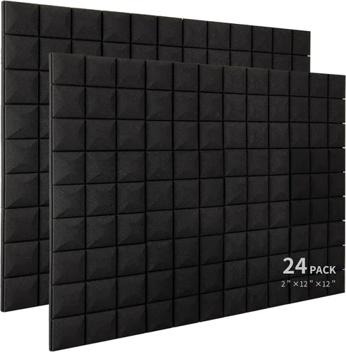 24 paquetes de espuma acústica a prueba de sonido, 2 x 12 x 12 pulgadas, azulejos de cuña de estudio de hongos de alta densidad para tratamiento