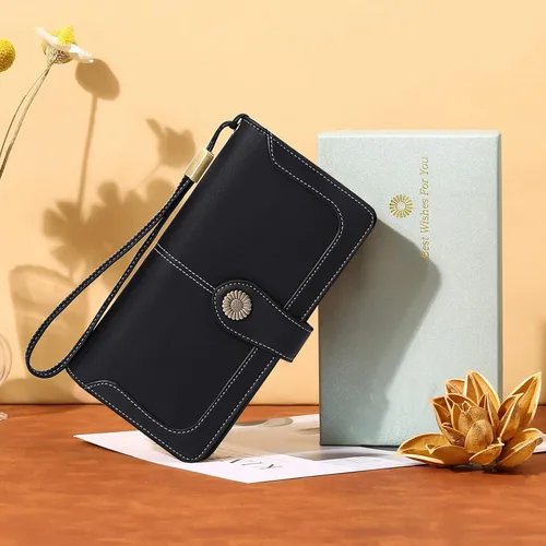 Vista 6 de FALAN MULE Cartera de cuero genuino RFID bloqueo gran capacidad Trifold señoras cartera.