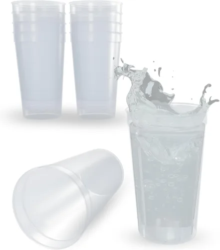Vista 40 de PartyPrints Paquete de 100 vasos pequeños de plástico en blanco reutilizables de 10 a 12 onzas, vasos de estadio a granel, sin BPA, aptos
