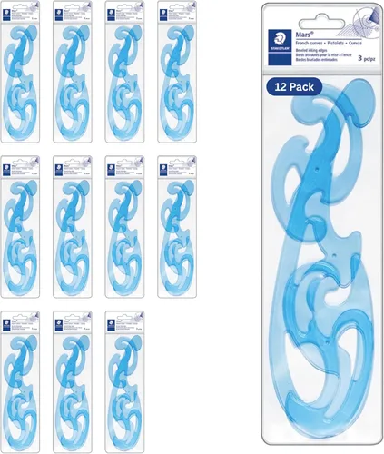 Vista 6 de STAEDTLER Mars Professional - Juego de reglas de diseño de curva francesa para hacer patrones, 3 formas esenciales A B C, plástico transparente azul