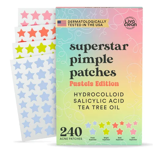 Vista 12 de Livaclean Parches de espinillas de estrellas para cara con hidrocoloide, aceite de árbol de té y ácido salicílico, calcomanías de acné, parches