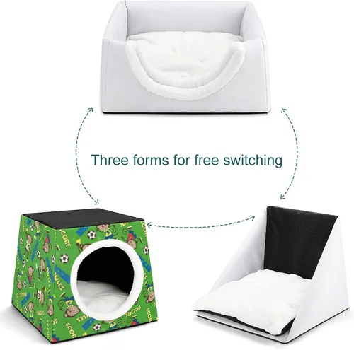 Vista 5 de Cama para gatos y gatos, sofá impreso con almohada pequeña para gatitos, perros pequeños, mono de fútbol