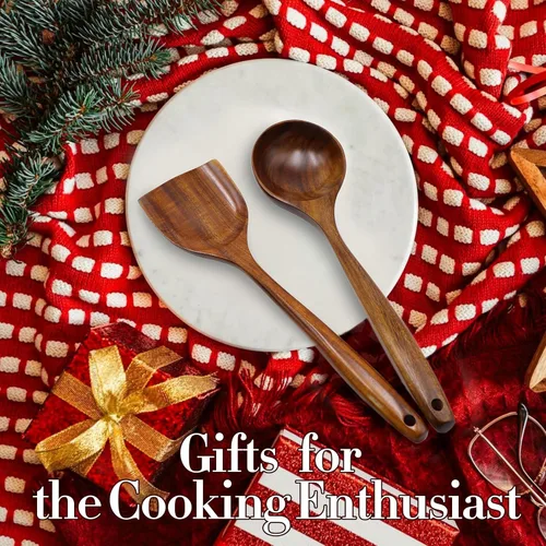 Vista 5 de FJNATINH Juego de herramientas de cuchara de espátula de madera para wok, espátula de wok de teca de mango largo de 14 pulgadas