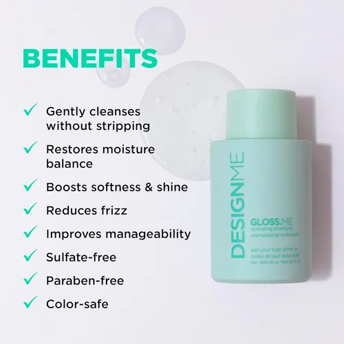 Vista 2 de Champú hidratante GLOSS.ME de DESIGNME Champú de cáñamo y aceite de argán añade suavidad y brillo Champú para cabello liso, ondulado o rizado