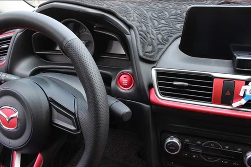 Vista 5 de MAXDOOL - Juego de 2 piezas de botón de arranque de motor sin llave de aluminio rojo y decoración circundante adhesivo interior para Mazda 3 6 CX-3