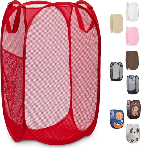 Vista 17 de Handy Laundry - Cesta de lavandería plegable de malla emergente con abertura ancha y bolsillo lateral - Diseño transpirable, resistente, plegable