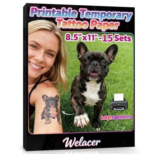 Vista 10 de Papel de tatuaje temporal imprimible para impresora de inyección de tinta, 8.5 x 11 pulgadas, 8 hojas, papel de transferencia de tatuaje