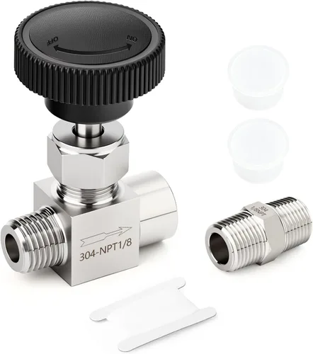 Vista 12 de TAISHER 1 pieza Válvula de aguja de 90 grados de acero inoxidable 304 1/2" NPT macho x 1/2" NPT hembra para control de flujo de agua, gas y aceite