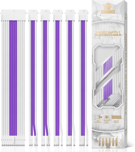 Vista 13 de Asiahorse Cable con funda de fuente de alimentación para cable de extensión de fuente de alimentación, kit de cable de extensión 1x24-PIN/2x8-PORT