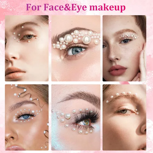 Vista 6 de Kit de 2700 perlas con parte trasera plana, 1 caja de color blanco con parte trasera plana + 1 caja de perlas pequeñas de color beige medio redondo