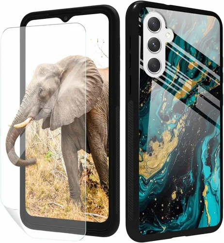 Vista 20 de for Samsung Galaxy A17 5G Phone Case 6.7" with Screen Protector Slim Tempered Glass Back Cover A Purple Cat Design Shockproof Protective Case for