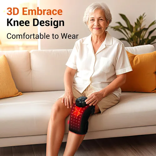 Vista 2 de Comfytemp Rodillera de terapia de luz roja 3D con masaje de vibración, masajeador inalámbrico HSA de 5000 mAh elegible por la FSA, soporte de luz
