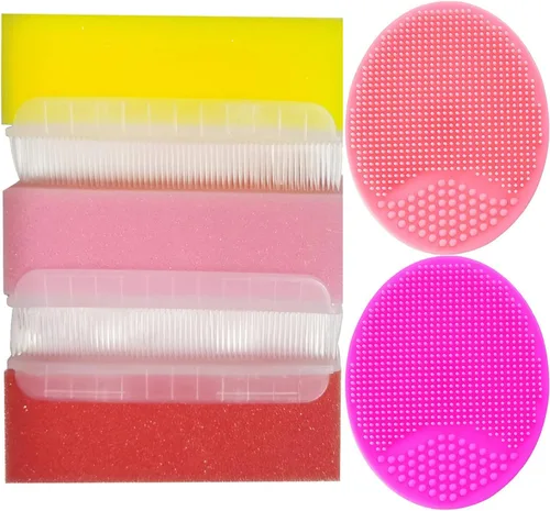 Vista 2 de Esponjas de baño de bebé para recién nacidos, cepillo para cuna de bebé, peine para cuna para bebés (paquete de 6) (color mixto A)