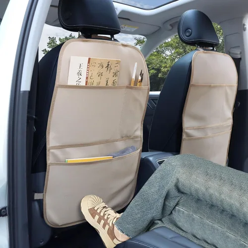 Vista 2 de Kick Mat - Protector de asiento trasero de cuero impermeable para asiento de automóvil, con 3 bolsillos de almacenamiento para niños, mascotas, SUV