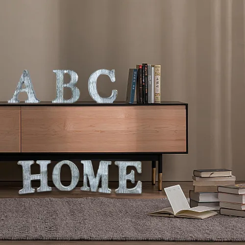 Vista 3 de Letras de madera rústica sin terminar de 6 pulgadas para decoración de pared, letras decorativas de pie en rodajas, decoración de tablero