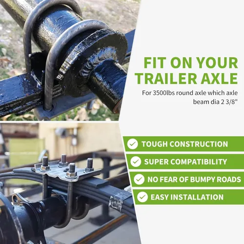 Vista 7 de Kit de pernos en U para remolque SPARKWHIZ para eje redondo de 2 3/8", 3,500 libras, 6 1/4" de largo, 1/2" de diámetro, rosca de 3", para resorte