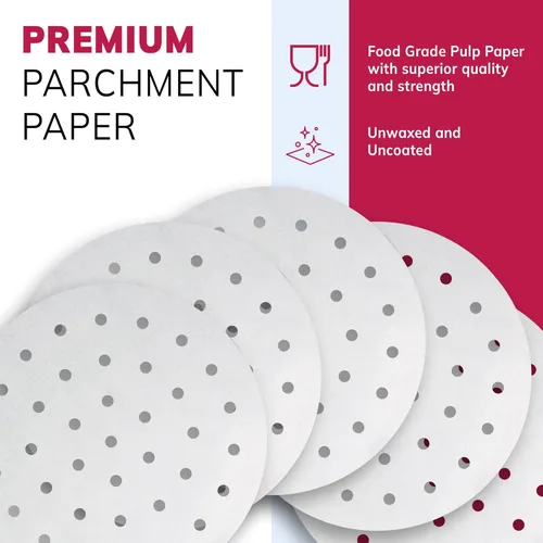 Vista 4 de Reli. Forros de papel pergamino para freidora de aire (400 unidades), color blanco, hojas desechables redondas de 9 pulgadas, papel pergamino