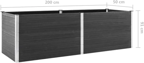 Vista 6 de Cama elevada de jardín de 78.7 x 19.7 x 35.8 pulgadas, WPC gris, cama de jardín elevada, macetas al aire libre para jardín de hierbas de flores