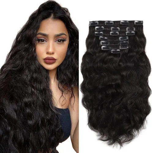 Vista 10 de Anrosa Extensiones de cabello rizado negro natural #1B, extensiones de cabello rizado en espiral con clip de cabello humano para mujeres, tipo 3B