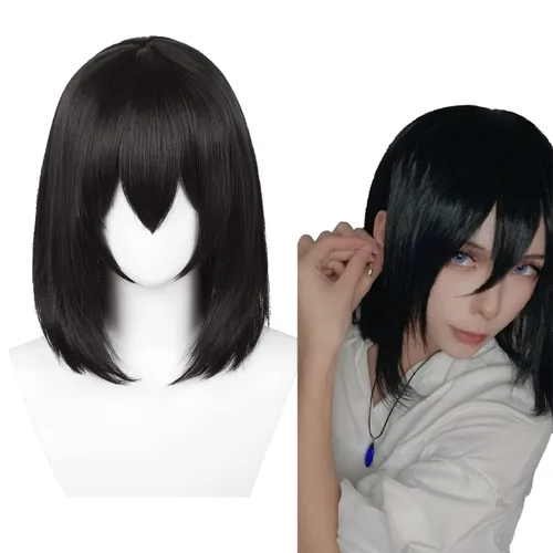 Peluca de cabello sintético de 18 pulgadas18.1in, color negro Bob para mujeres y hombres, peluca de pelo sintético de longitud media para fiestas de