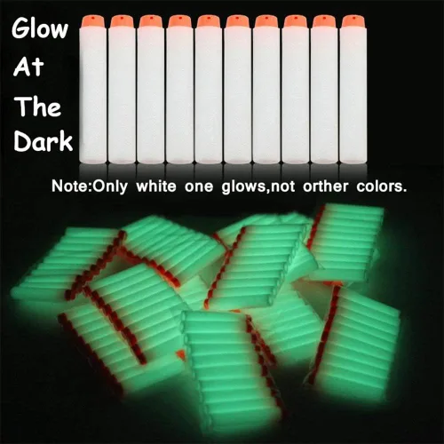 Vista 6 de AMOSTING 100 dardos de recambio + 1000 dardos de repuesto para Nerf Modulus Guns N Strike Elite Glow at the Dark Paquete de balas a granel - Blanco