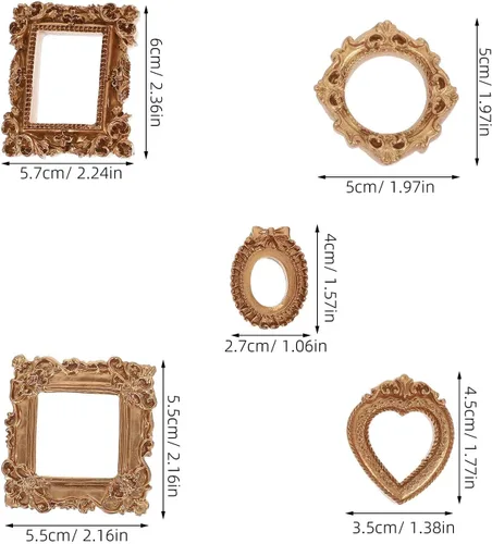 Vista 2 de 10pcs Tiny Golden Vintage Resin Picture Frames for DIY Crafts