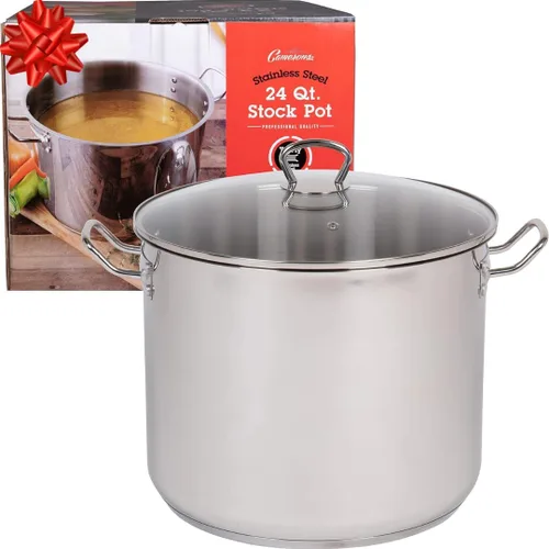 Vista 9 de Camerons Olla de 24 cuartos de galón con tapa, olla de acero inoxidable de tres capas de grado profesional 1810 Olla de grado comercial